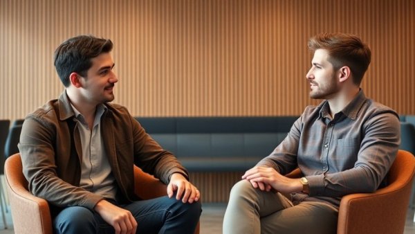 Two men discussing economics in a modern office setting.