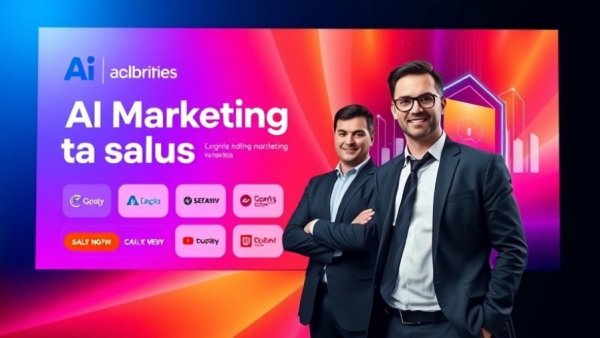 AI-driven content curation for real estate agents promotional image with two businessmen.