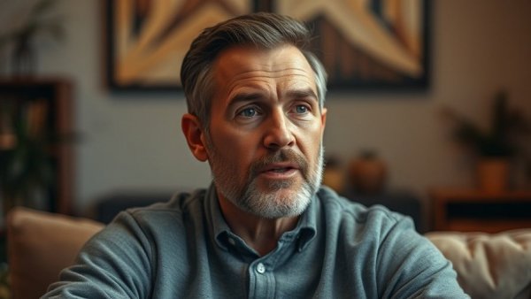 Mature man discusses early financial education for kids in a cozy room.