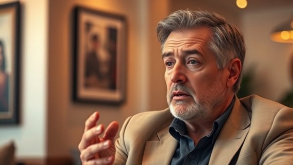 Middle-aged man explaining estate planning consequences.