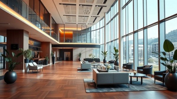 Elegant lobby of Gowanus rent-stabilized apartments, modern design.