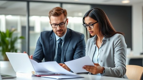 Professionals discussing real estate advice for buyers in a bright office.