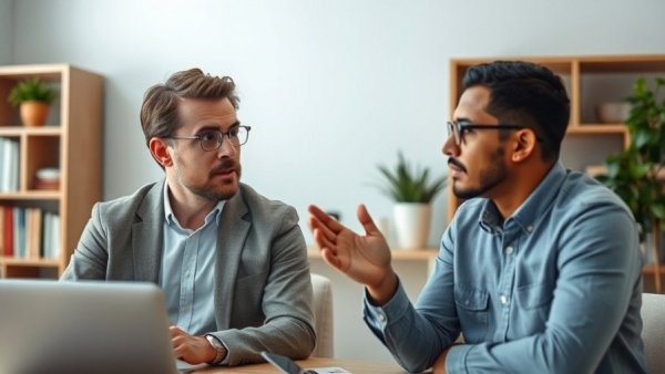 Virtual discussion on workforce housing development, modern office.