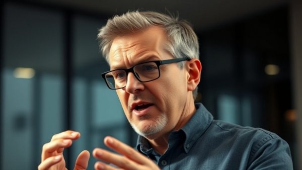 Life's too short to reinvent the wheel: man with glasses speaking passionately.