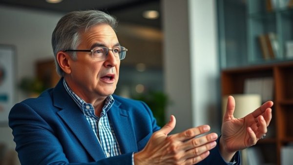 Middle-aged man giving insights on tax planning in office setting.