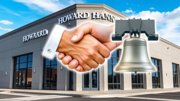 Howard Hanna Philadelphia expansion illustration with handshake and Liberty Bell.