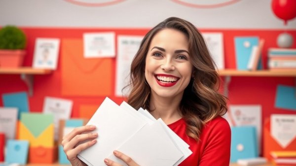 Smiling woman with envelopes, taking online marketing offline in 2026