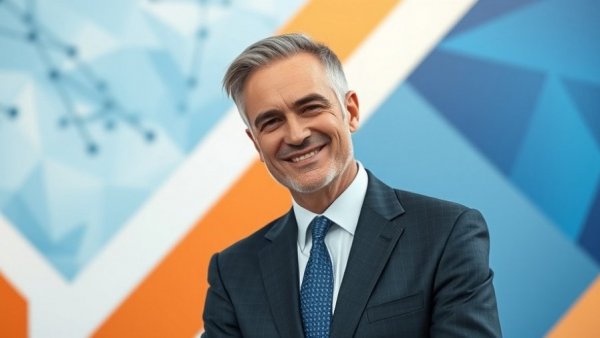 Confident businessman in suit with geometric background