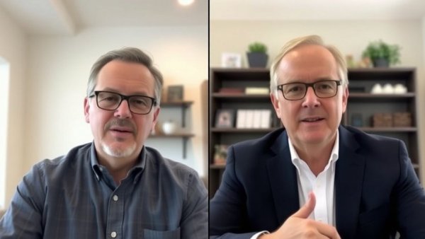 Two men discuss multifamily investing challenges in a video call.