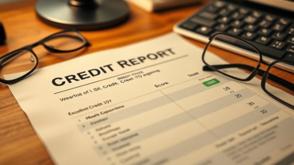 Single-bureau credit pull system showing excellent credit report near glasses.