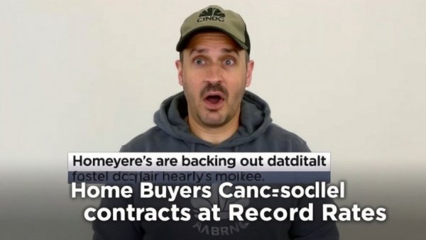 Man discussing record home buyer cancellations with surprised expression.