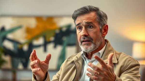 Influencer marketing trust discussion by a concerned man indoors.