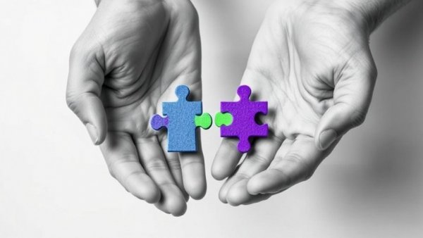 Hands joining puzzle pieces, symbolizing connection in Better Homes and Gardens Real Estate Gary Greene.