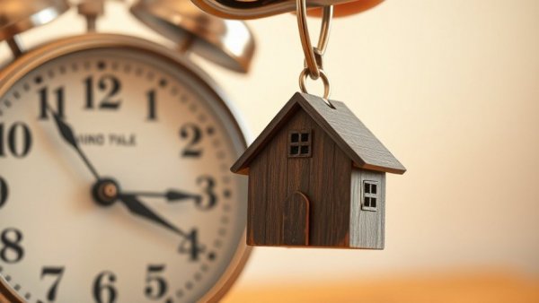 Keychain and clock symbolizing good signs your house will sell, close-up.