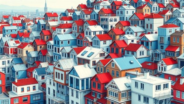 Colorful modern homes in manufactured housing market.