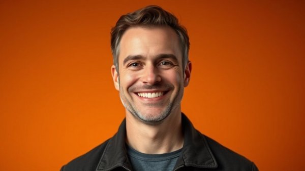 Smiling man discusses Mastering Comps with PropStream, brown background.