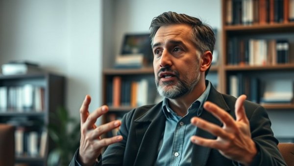 Engaged discussion on AI Agents Impact on Industries with gesturing man.