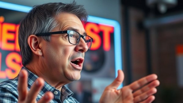 Confident man discussing mindset for success in a vibrant studio.