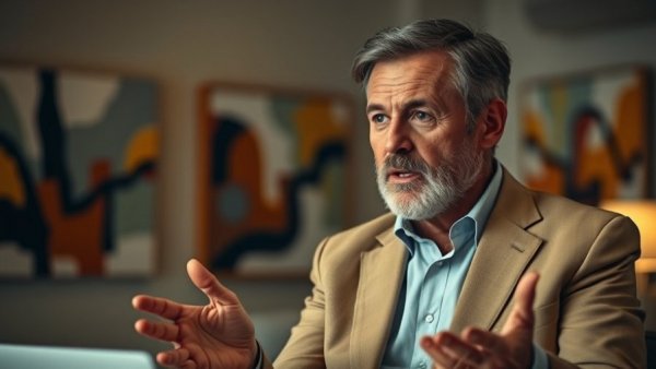 Focused middle-aged man discussing IRA investment rules with family.