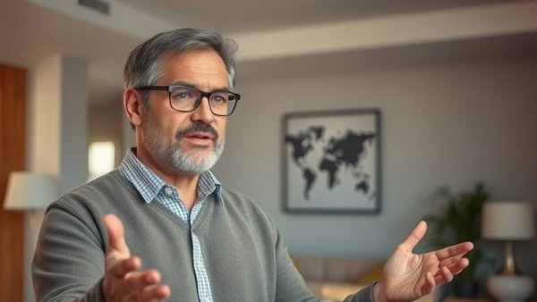 Middle-aged man discussing self rental real estate concept.