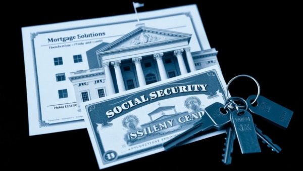 Reverse mortgage solutions with Social Security card and mortgage keys.