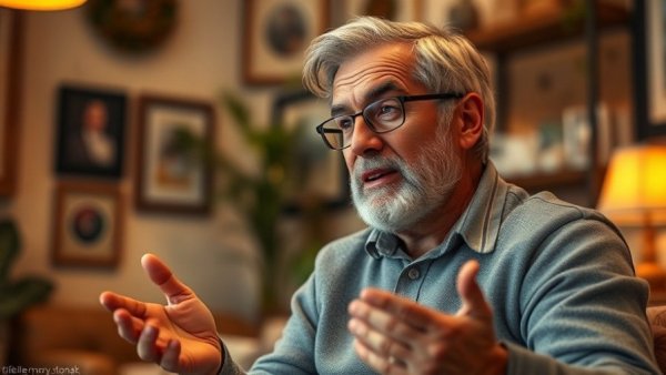 Mature man talks about benefits of having an HSA indoors.