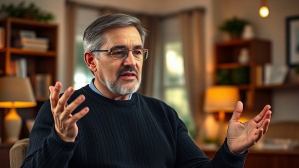 Middle-aged man explains how to build wealth with an HSA in a cozy setting.