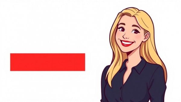 Cartoon woman smiling in minimalist homebuilding marketing design.