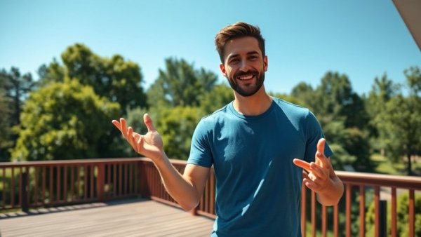 Man explaining tiny home revenue outdoors, investing in tiny homes.