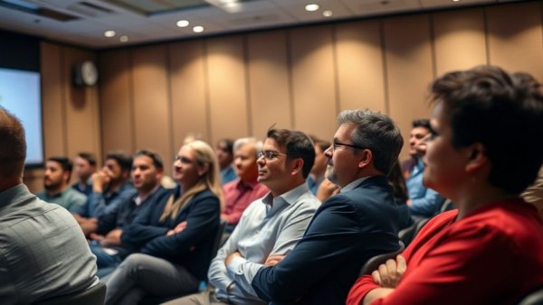 Seminar audience attentive to speaker, discussing why some investors get lucky.