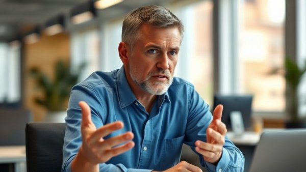 Middle-aged man discussing Retroactive S-Elections in an office setting.