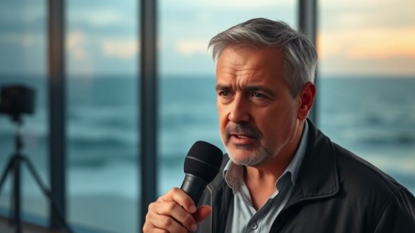 Middle-aged man discussing online safety precautions indoors.