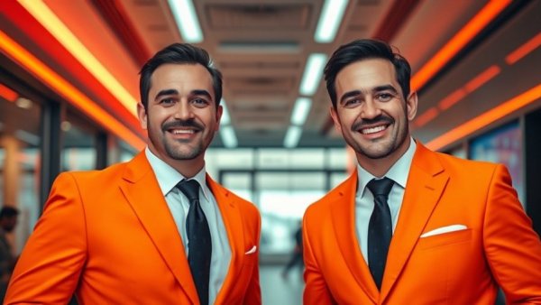 Two smiling agents in orange suits promote avoiding burnout.
