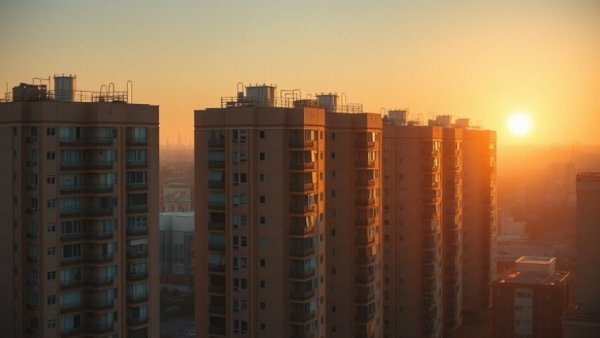 City buildings with water towers basked in golden hour light, highlighting landlord retaliation tenant rights.