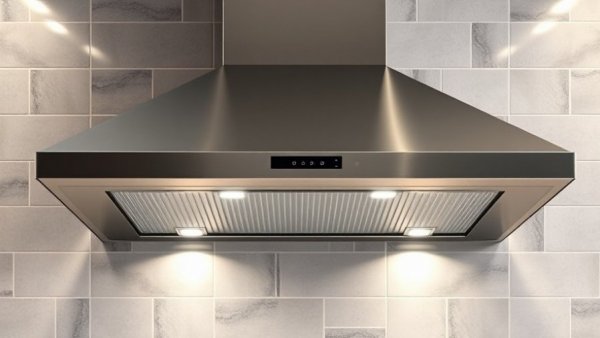 Modern range hood in a sleek kitchen setting.