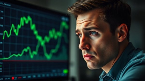 Scary Chart Fooling Investors: Concerned man with rising chart background