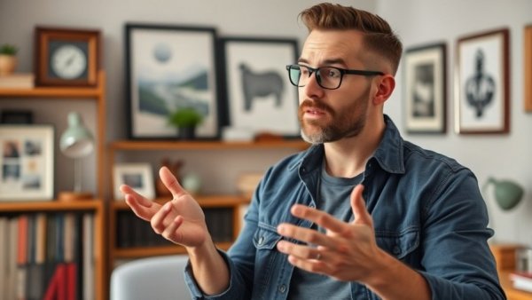 Casual man discussing investment strategies in a cozy home office.