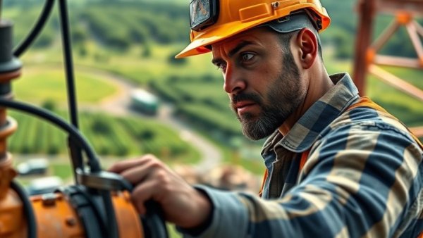 Worker inspecting equipment on African construction site, ideal for highlighting long-term investment strategy in Africa.