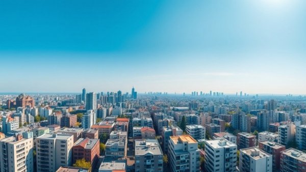 Urban residential buildings in a cityscape, showcasing modern pied-à-terre.