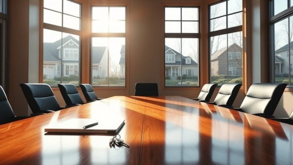 Conference room table with documents for 1031 exchange, natural light.
