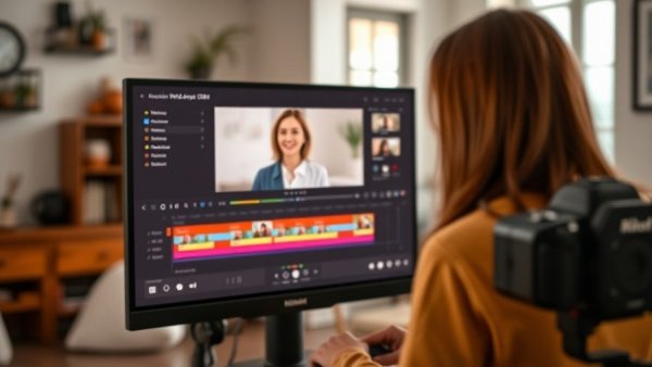 Video editing interface on screen, learning how to turn one video into 10 pieces using AI.