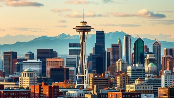 Colorful Seattle real estate posters using Canva AI.