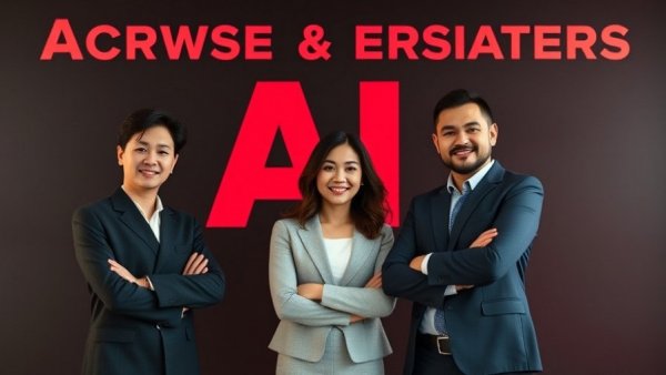 Confident real estate agents embrace AI advancement, dynamic background