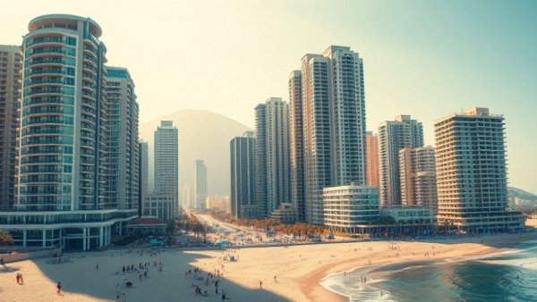 Florida homebuilding market near sunny beach and cityscape