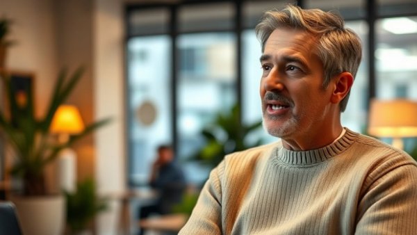 Mature man discussing customer needs indoors, optimizing for your team theme.