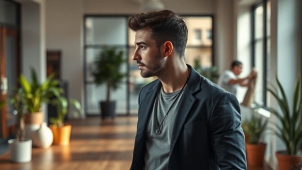 Man in modern interior at 40 Foxcroft Rd Winchester MA, natural light.