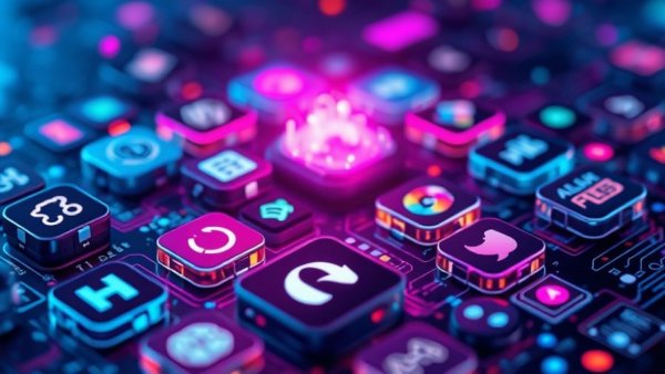 Futuristic Streams AI Mobile App icon in vibrant digital display.