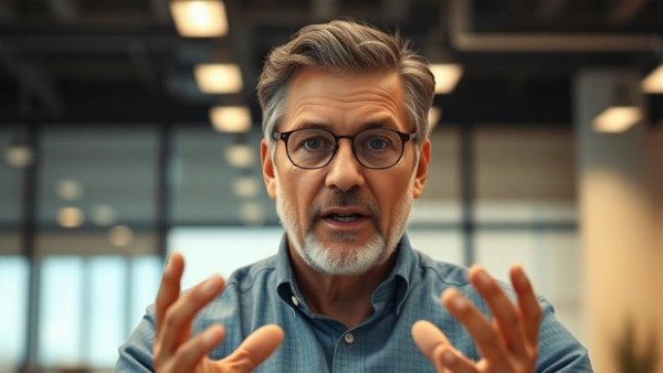 Mature man in office setting providing advisory service advice.