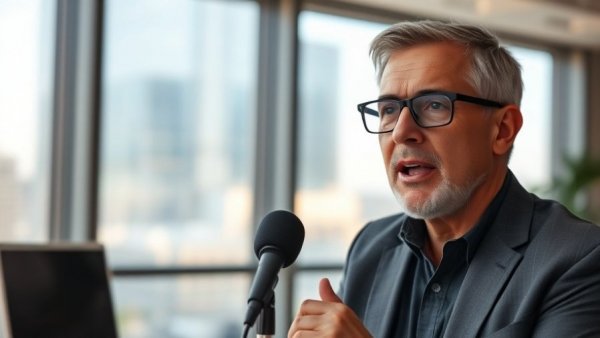 Middle-aged man speaking into microphone, discussing $510k GCI strategy.