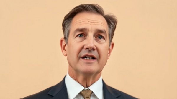 Middle-aged professional speaking confidently with a plain background.